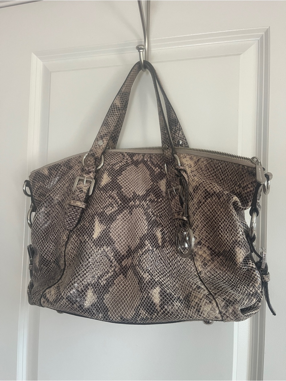 Michael Kors Snake-Effect Shoulder Bag - Brown & Cream